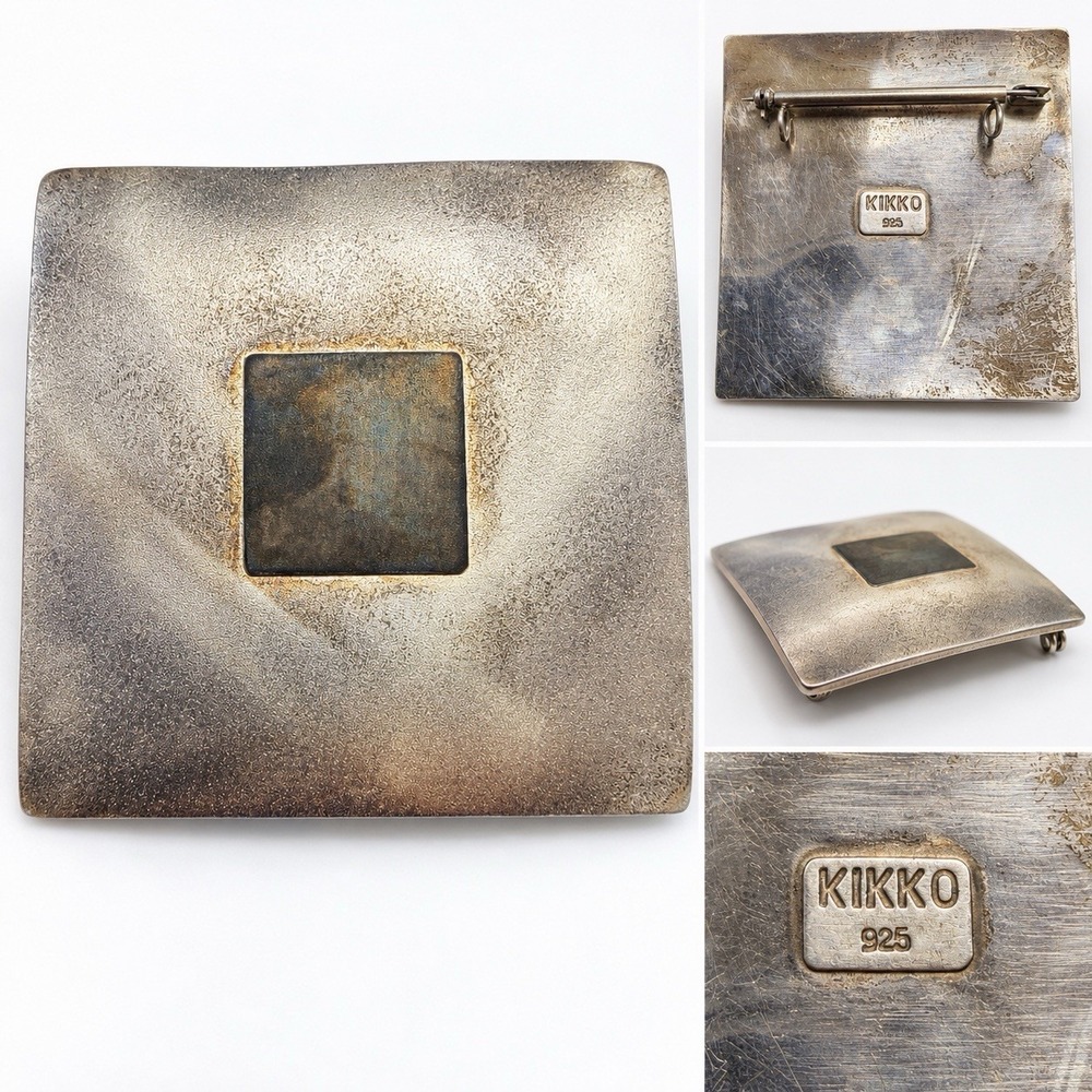 Vintage KIKKO 925 Sterling Silver Modernist Square Brooch Pin 30g 2.5" Signed